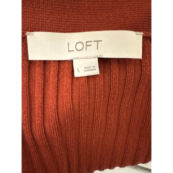 Loft Womens Rust Ribbed Button-Up Cardigan Sweater Size L - Picture 9 of 10